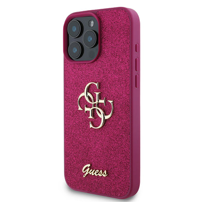 Case for Apple iPhone 16 Pro, Guess, Glitter Big 4G Script, Magenta