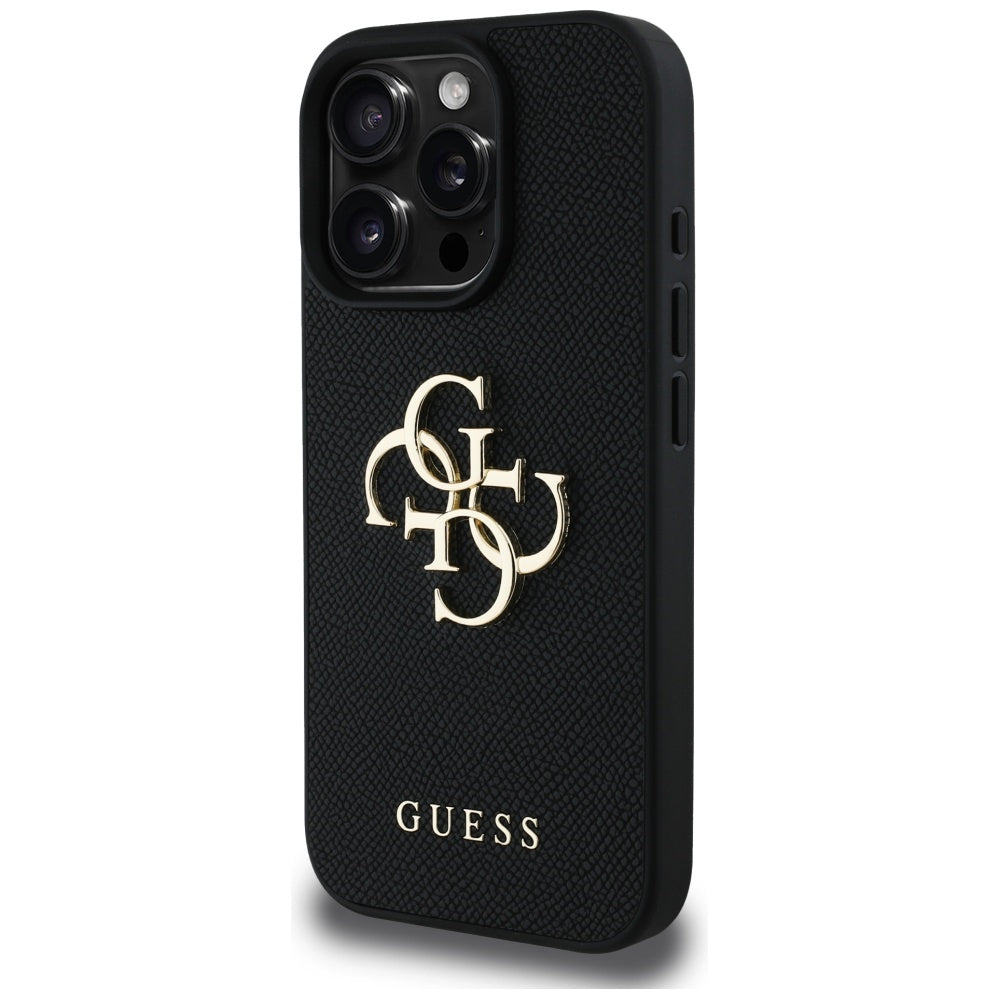 Fodral för Apple iPhone 16 Pro, Guess, Grained Big 4G Logo Small Classic Logo, Svart
