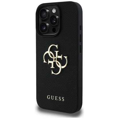 Fodral för Apple iPhone 16 Pro, Guess, Grained Big 4G Logo Small Classic Logo, Svart