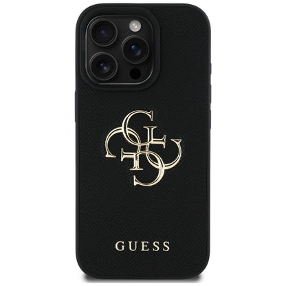 Fodral för Apple iPhone 16 Pro, Guess, Grained Big 4G Logo Small Classic Logo, Svart