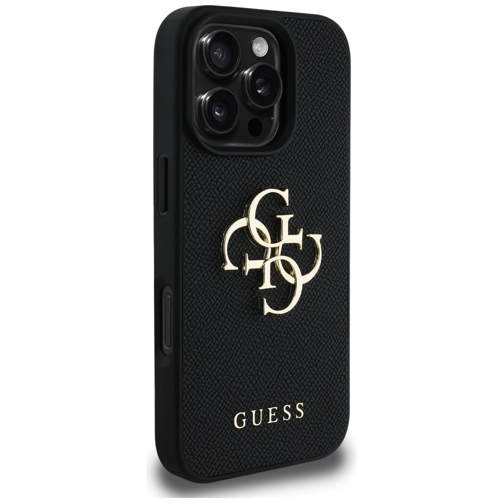 Fodral för Apple iPhone 16 Pro, Guess, Grained Big 4G Logo Small Classic Logo, Svart