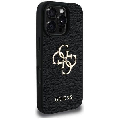 Fodral för Apple iPhone 16 Pro, Guess, Grained Big 4G Logo Small Classic Logo, Svart