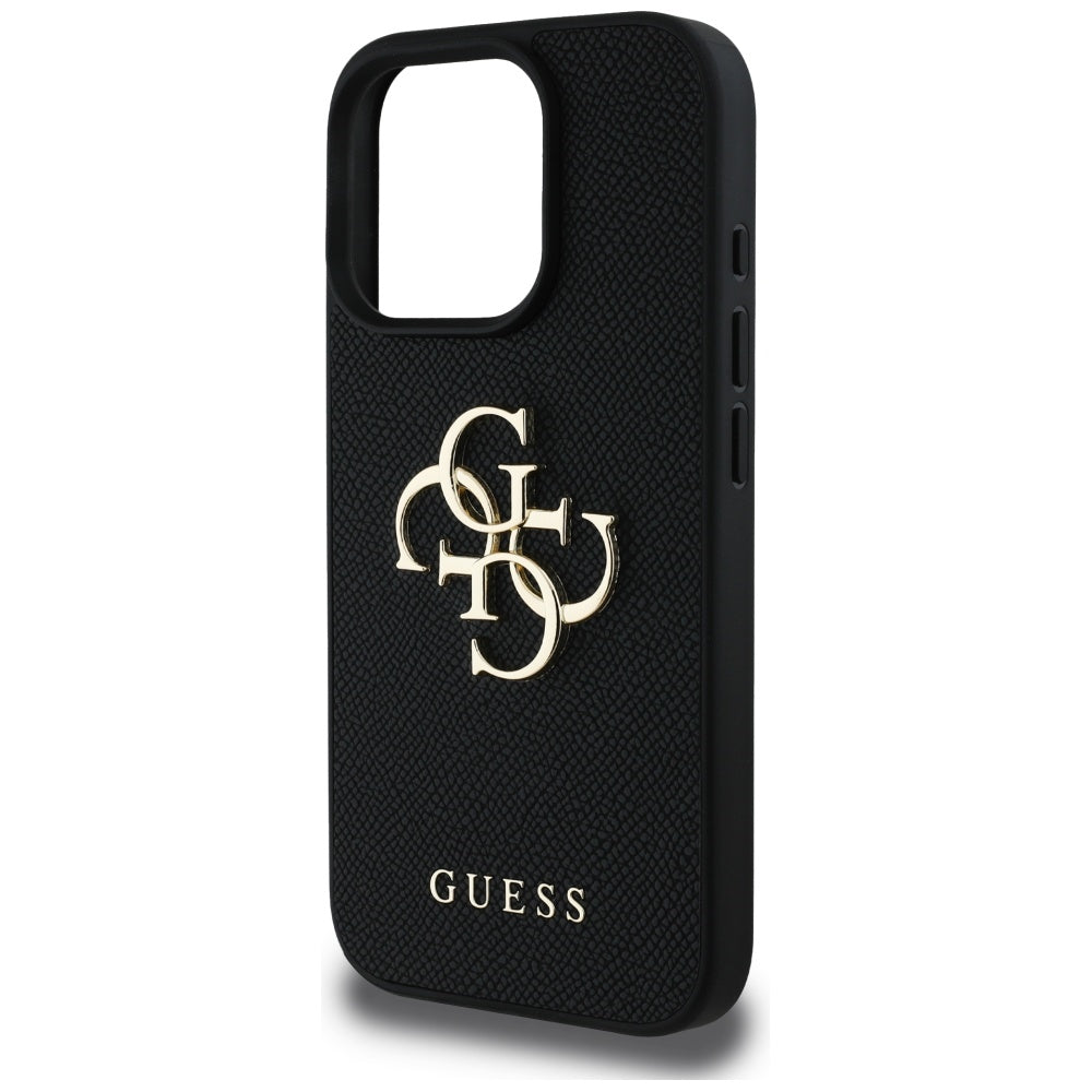 Fodral för Apple iPhone 16 Pro, Guess, Grained Big 4G Logo Small Classic Logo, Svart