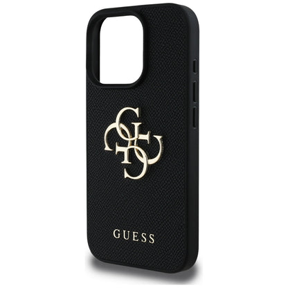 Fodral för Apple iPhone 16 Pro, Guess, Grained Big 4G Logo Small Classic Logo, Svart