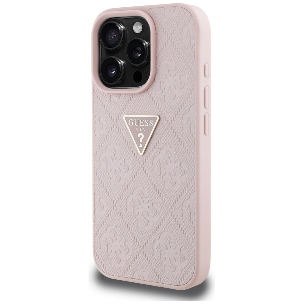 Fodral för Apple iPhone 16 Pro, Guess, Hot Stamp 4G Pattern Triangle Logo, Rosa