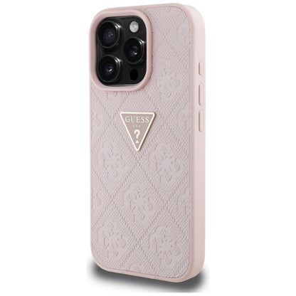 Fodral för Apple iPhone 16 Pro, Guess, Hot Stamp 4G Pattern Triangle Logo, Rosa