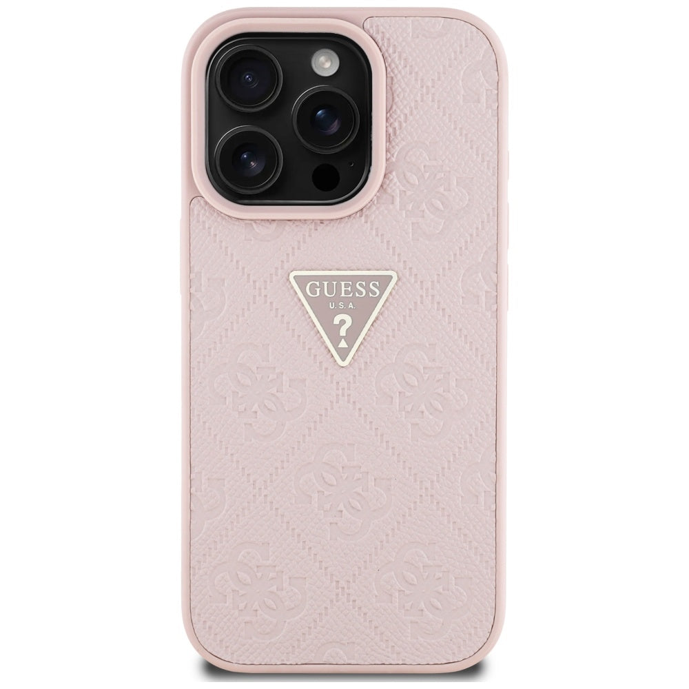 Fodral för Apple iPhone 16 Pro, Guess, Hot Stamp 4G Pattern Triangle Logo, Rosa
