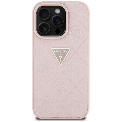 Fodral för Apple iPhone 16 Pro, Guess, Hot Stamp 4G Pattern Triangle Logo, Rosa