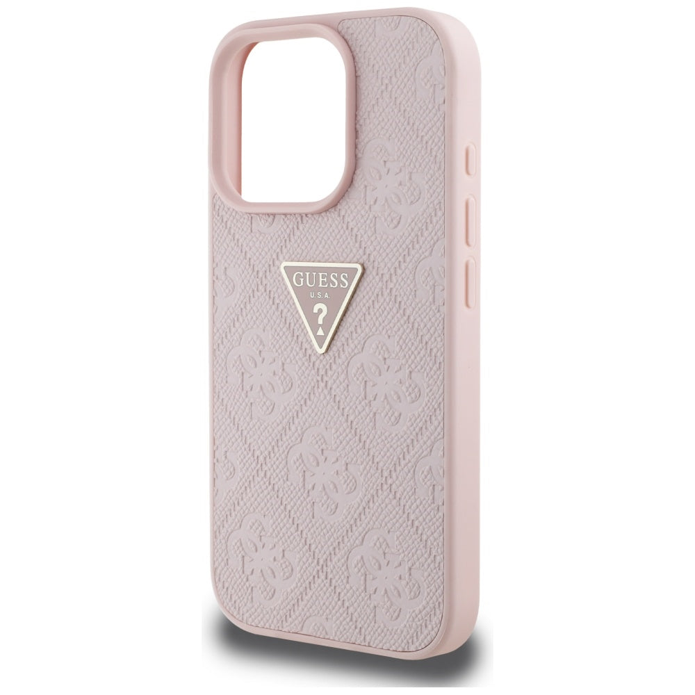 Fodral för Apple iPhone 16 Pro, Guess, Hot Stamp 4G Pattern Triangle Logo, Rosa