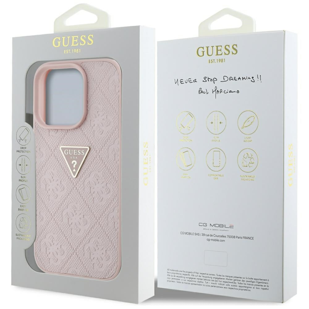 Fodral för Apple iPhone 16 Pro, Guess, Hot Stamp 4G Pattern Triangle Logo, Rosa