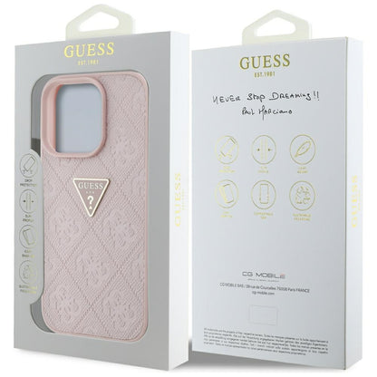 Fodral för Apple iPhone 16 Pro, Guess, Hot Stamp 4G Pattern Triangle Logo, Rosa
