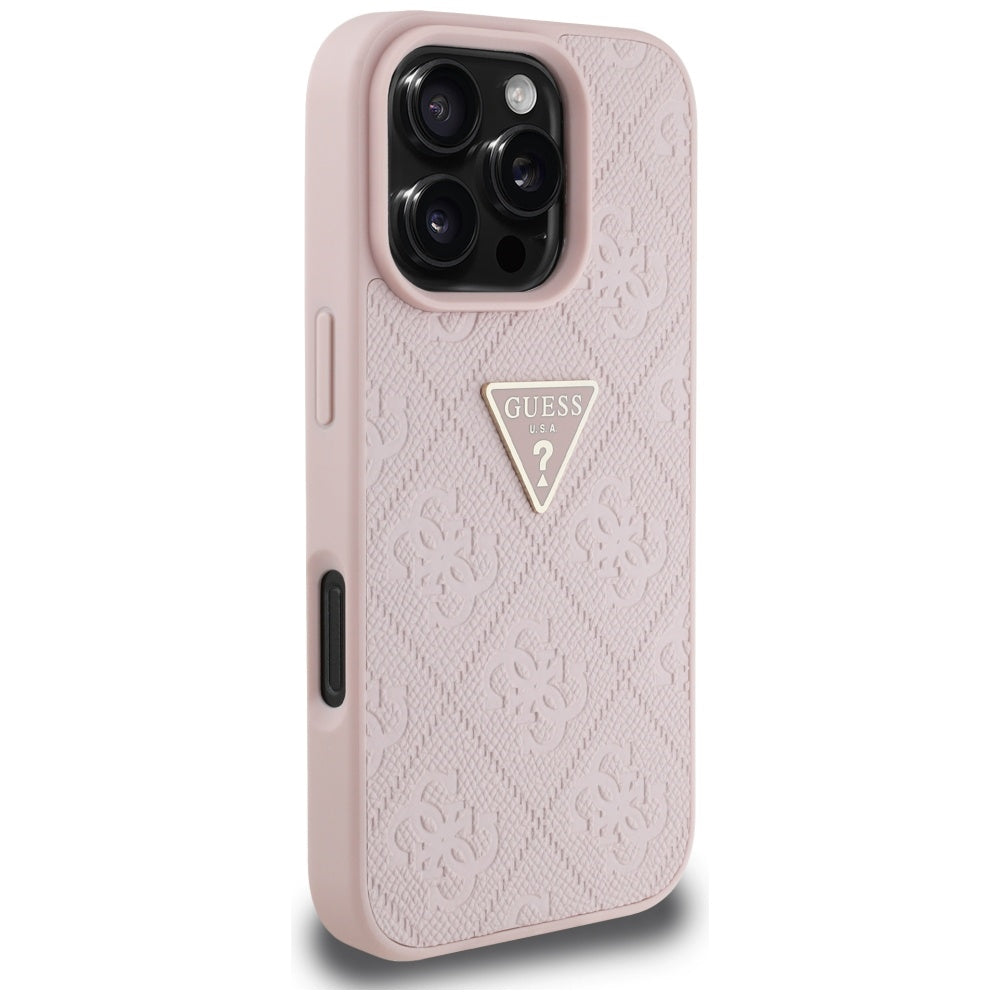 Fodral för Apple iPhone 16 Pro, Guess, Hot Stamp 4G Pattern Triangle Logo, Rosa