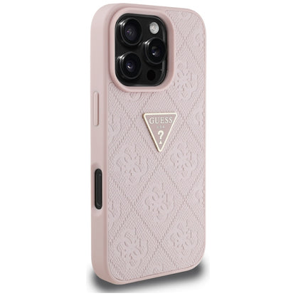 Fodral för Apple iPhone 16 Pro, Guess, Hot Stamp 4G Pattern Triangle Logo, Rosa