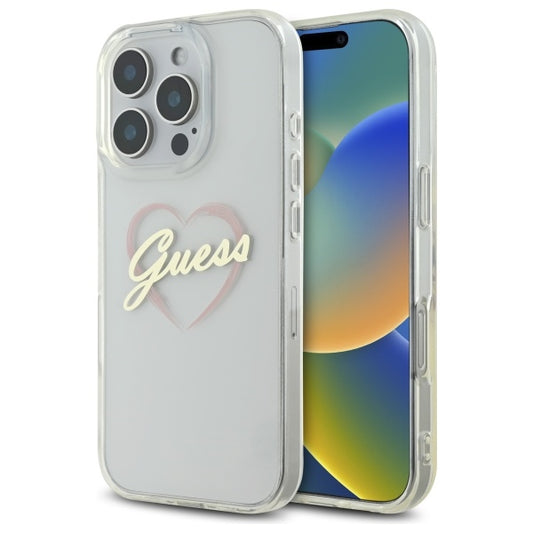 Skyddsfodral för Apple iPhone 16 Pro, Guess, IML Heart, Transparent