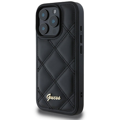 Fodral för Apple iPhone 16 Pro, Guess, Quilted Metal Logo, Svart