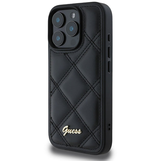 Fodral för Apple iPhone 16 Pro, Guess, Quilted Metal Logo, Svart