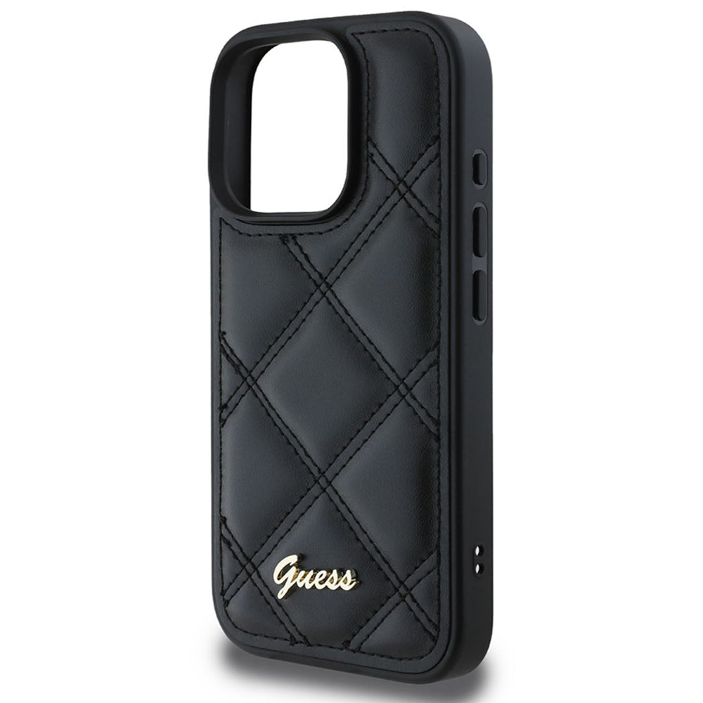 Fodral för Apple iPhone 16 Pro, Guess, Quilted Metal Logo, Svart