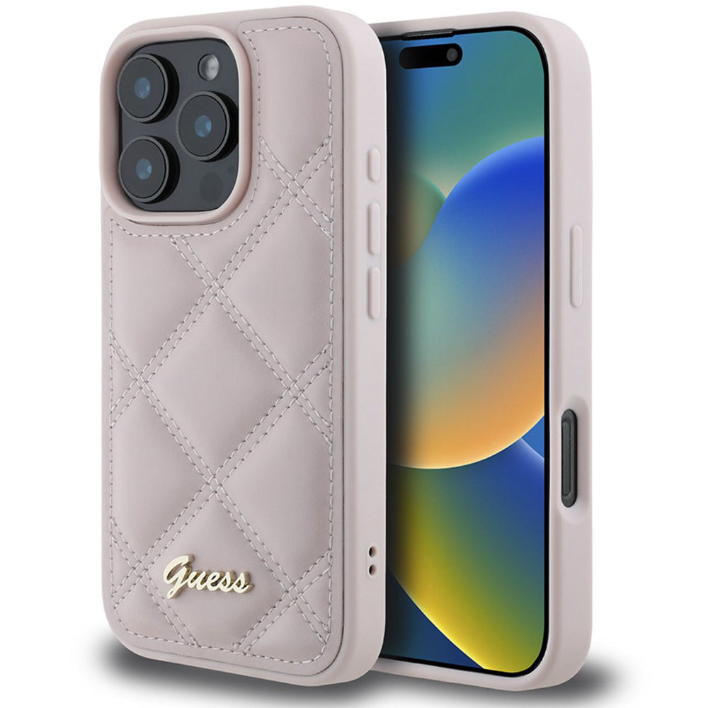 Fodral för Apple iPhone 16 Pro, Guess, Quilted Metal Logo, Rosa