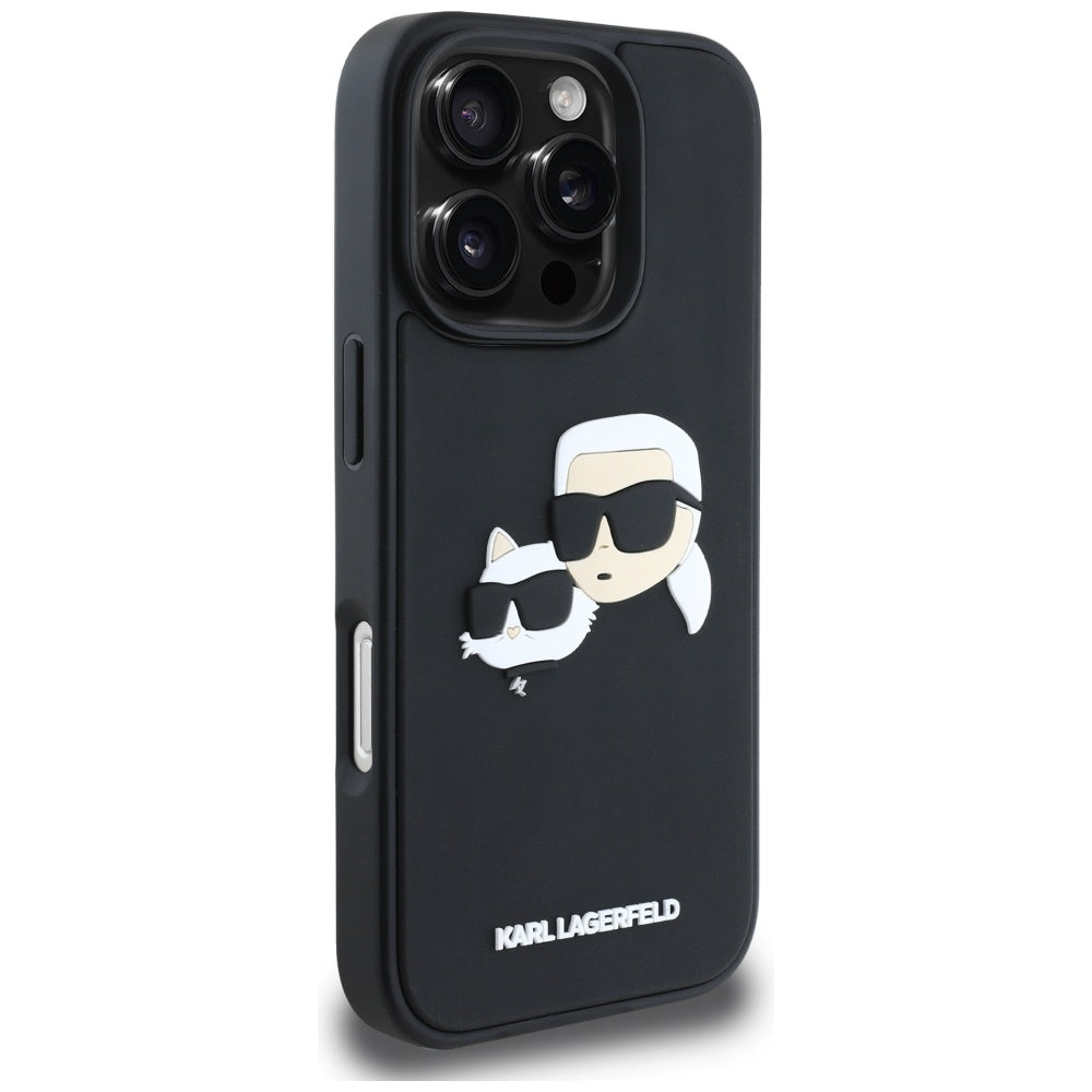 Skyddsfodral för Apple iPhone 16 Pro, Karl Lagerfeld, 3D Rubber Karl & Choupette, Svart