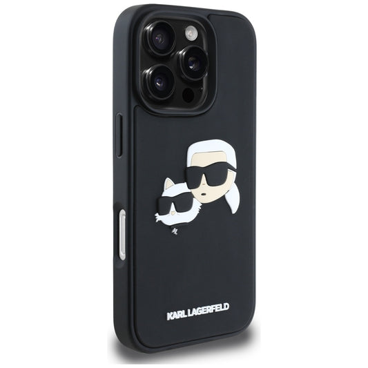 Skyddsfodral för Apple iPhone 16 Pro, Karl Lagerfeld, 3D Rubber Karl & Choupette, Svart