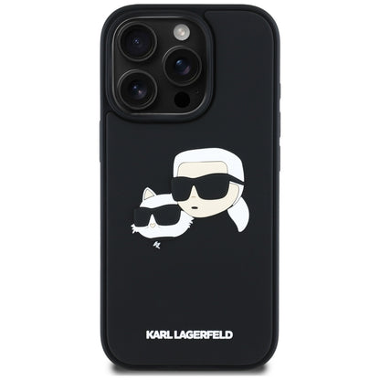Skyddsfodral för Apple iPhone 16 Pro, Karl Lagerfeld, 3D Rubber Karl & Choupette, Svart
