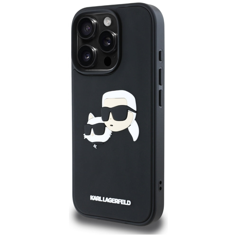 Skyddsfodral för Apple iPhone 16 Pro, Karl Lagerfeld, 3D Rubber Karl & Choupette, Svart
