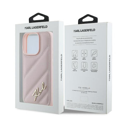 Fodral för Apple iPhone 16 Pro, Karl Lagerfeld, Diagonal Quilted Script, Rosa