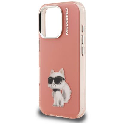 Skyddsfodral för Apple iPhone 16 Pro, Karl Lagerfeld, IML Aquarelle Logo Choupette, Rosa