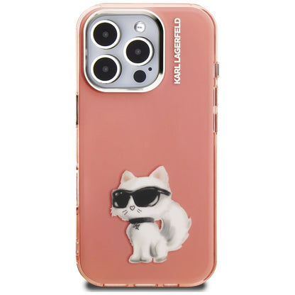 Skyddsfodral för Apple iPhone 16 Pro, Karl Lagerfeld, IML Aquarelle Logo Choupette, Rosa
