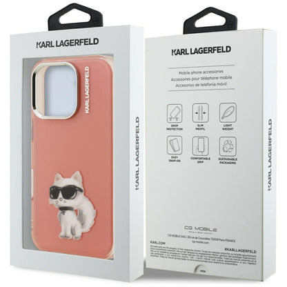 Skyddsfodral för Apple iPhone 16 Pro, Karl Lagerfeld, IML Aquarelle Logo Choupette, Rosa