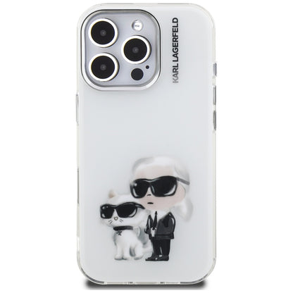 Fodral för Apple iPhone 16 Pro, Karl Lagerfeld, IML Aquarelle Logo Karl & Choupette, Vit