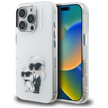 Fodral för Apple iPhone 16 Pro, Karl Lagerfeld, IML Aquarelle Logo Karl & Choupette, Vit