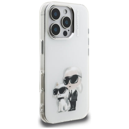 Fodral för Apple iPhone 16 Pro, Karl Lagerfeld, IML Aquarelle Logo Karl & Choupette, Vit