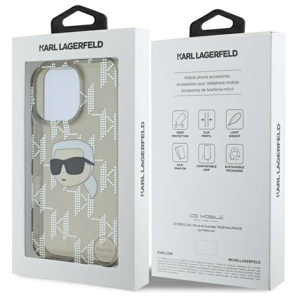 Skyddsfodral för Apple iPhone 16 Pro, Karl Lagerfeld, IML Luxury Electroplated Karl's Head, Svart