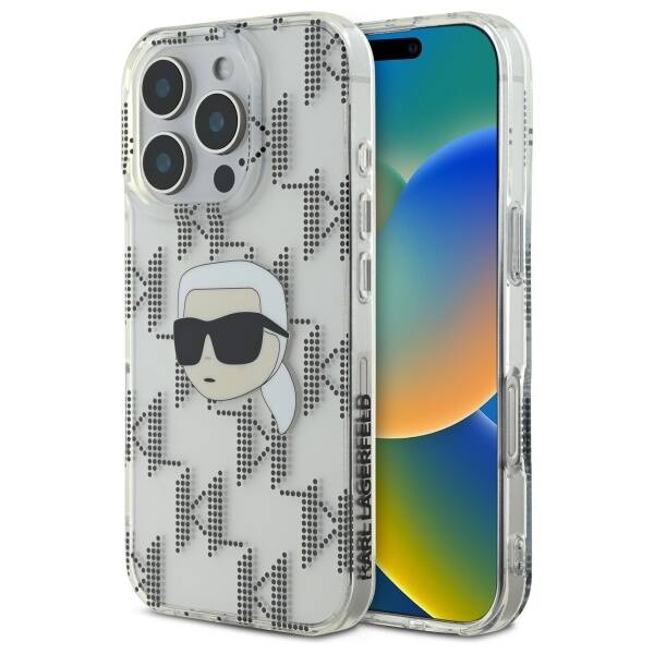 Fodral för Apple iPhone 16 Pro, Karl Lagerfeld, IML Luxury Electroplated Karl's Head, Transparent