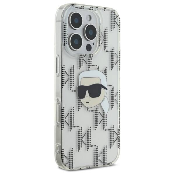 Fodral för Apple iPhone 16 Pro, Karl Lagerfeld, IML Luxury Electroplated Karl's Head, Transparent