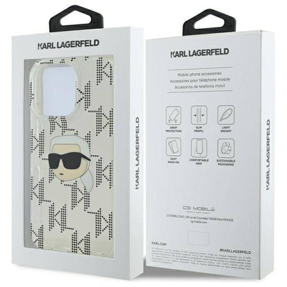 Fodral för Apple iPhone 16 Pro, Karl Lagerfeld, IML Luxury Electroplated Karl's Head, Transparent