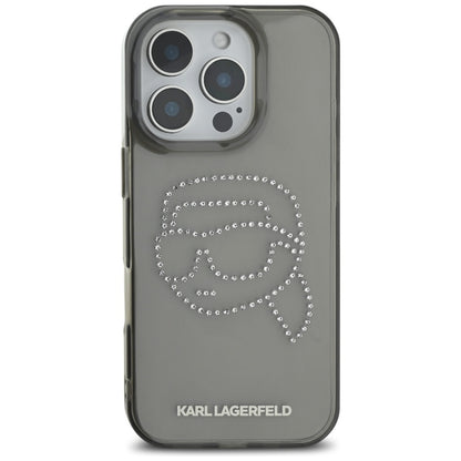 Fodral för Apple iPhone 16 Pro, Karl Lagerfeld, IML Rhinestones Karl's Head, Svart