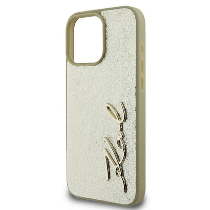 Skyddsfodral för Apple iPhone 16 Pro, Karl Lagerfeld, Metal Signature, Guld