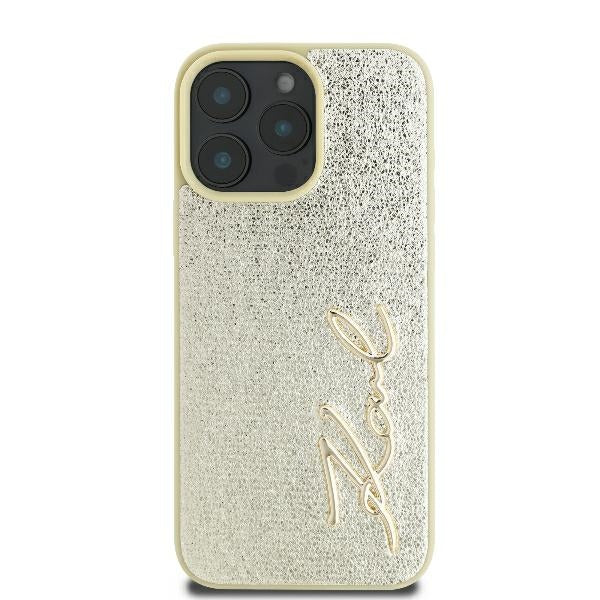 Skyddsfodral för Apple iPhone 16 Pro, Karl Lagerfeld, Metal Signature, Guld
