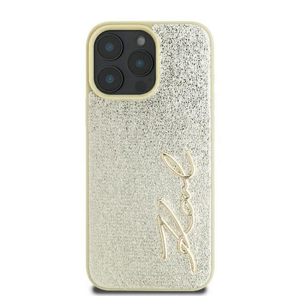 Skyddsfodral för Apple iPhone 16 Pro, Karl Lagerfeld, Metal Signature, Guld