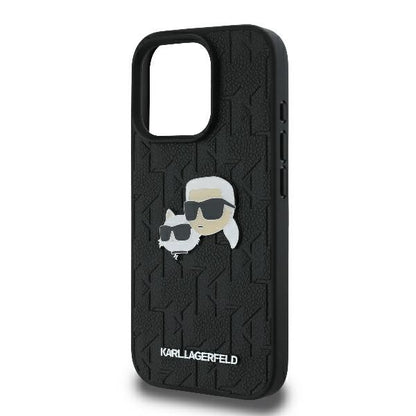 Fodral för Apple iPhone 16 Pro, Karl Lagerfeld, Monogram Karl & Choupette's Heads, Svart