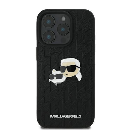 Fodral för Apple iPhone 16 Pro, Karl Lagerfeld, Monogram Karl & Choupette's Heads, Svart