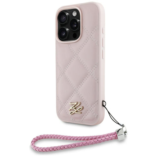 Fodral för Apple iPhone 16 Pro, Karl Lagerfeld, Quilted Initial Logo & Chain Strap, Rosa