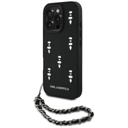 Case for Apple iPhone 16 Pro, Karl Lagerfeld, Saffiano Crystals & Charm, Black