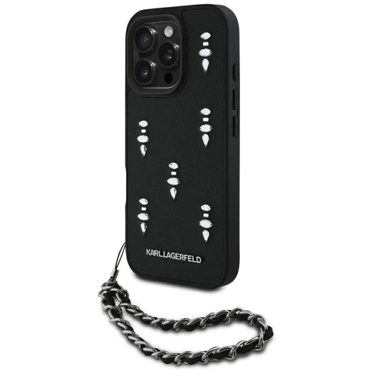 Skyddsfodral för Apple iPhone 16 Pro, Karl Lagerfeld, Saffiano Crystals & Charm, Svart