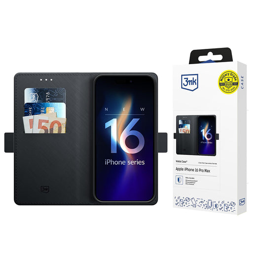 Fodral för Apple iPhone 16 Pro Max, 3MK, Plånbok, Svart
