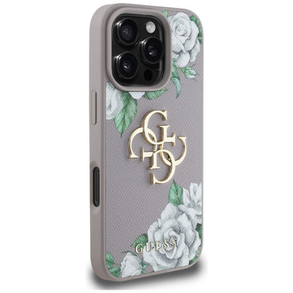 Skyddsfodral för Apple iPhone 16 Pro Max, Guess, 4G Grained Roses Big Logo, Lila