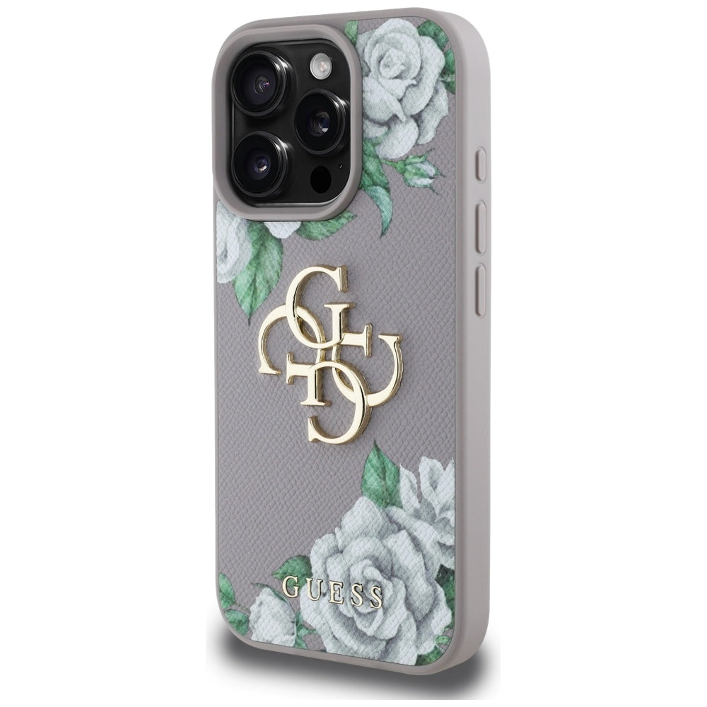 Skyddsfodral för Apple iPhone 16 Pro Max, Guess, 4G Grained Roses Big Logo, Lila