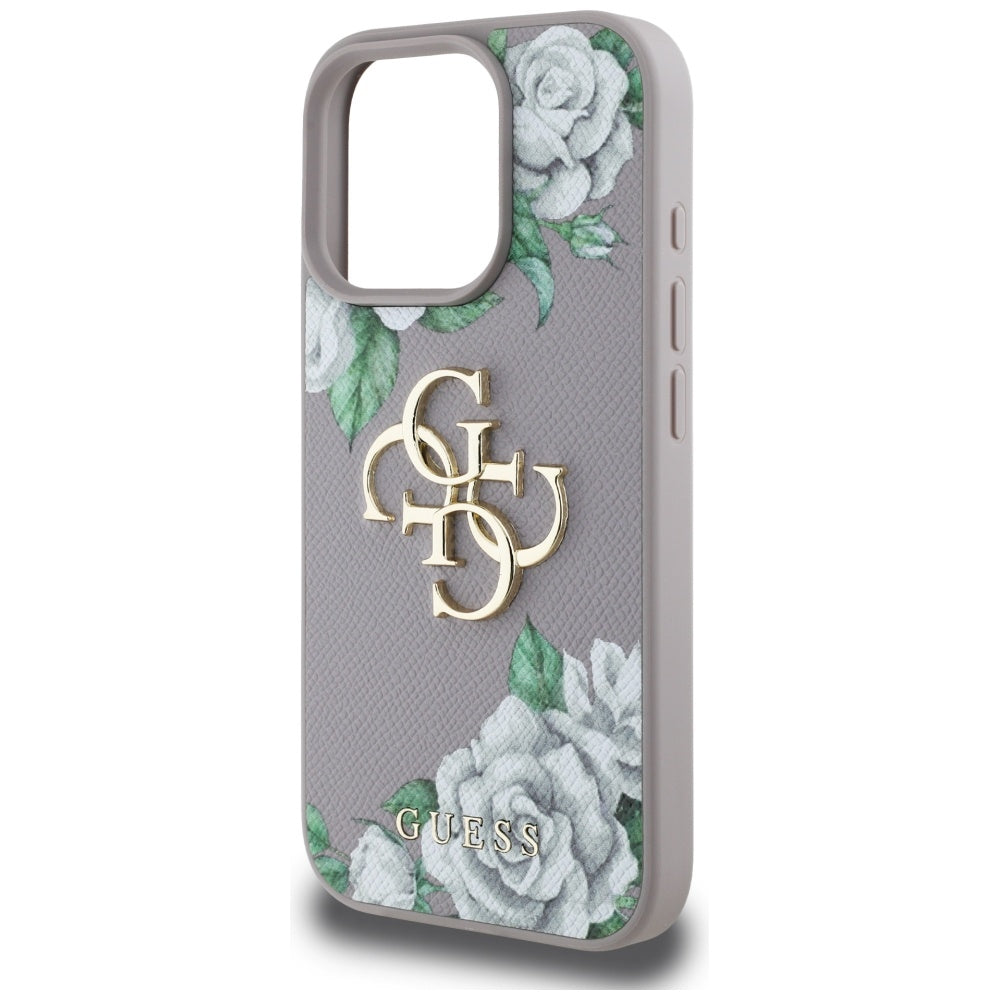 Skyddsfodral för Apple iPhone 16 Pro Max, Guess, 4G Grained Roses Big Logo, Lila
